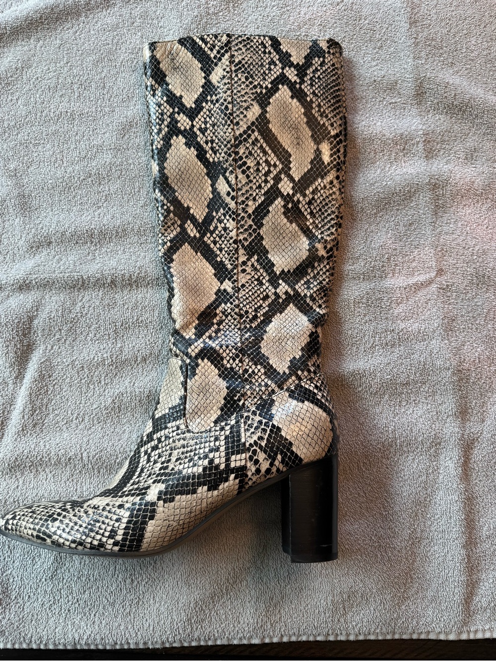 Marc Fisher Snake-Print Over-the-Knee Boot in Black & Cream